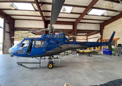 Blue helicopter in the garage