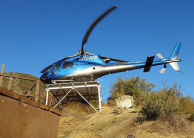 Blue helicopter on the helipad