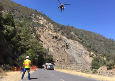 Helicopter flying over crew