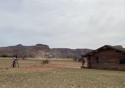 Person shooting helicopter for a film