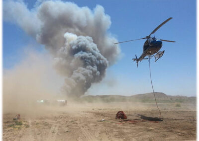 Helicopter flying over the desert