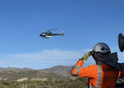 Blue helicopter in the sky